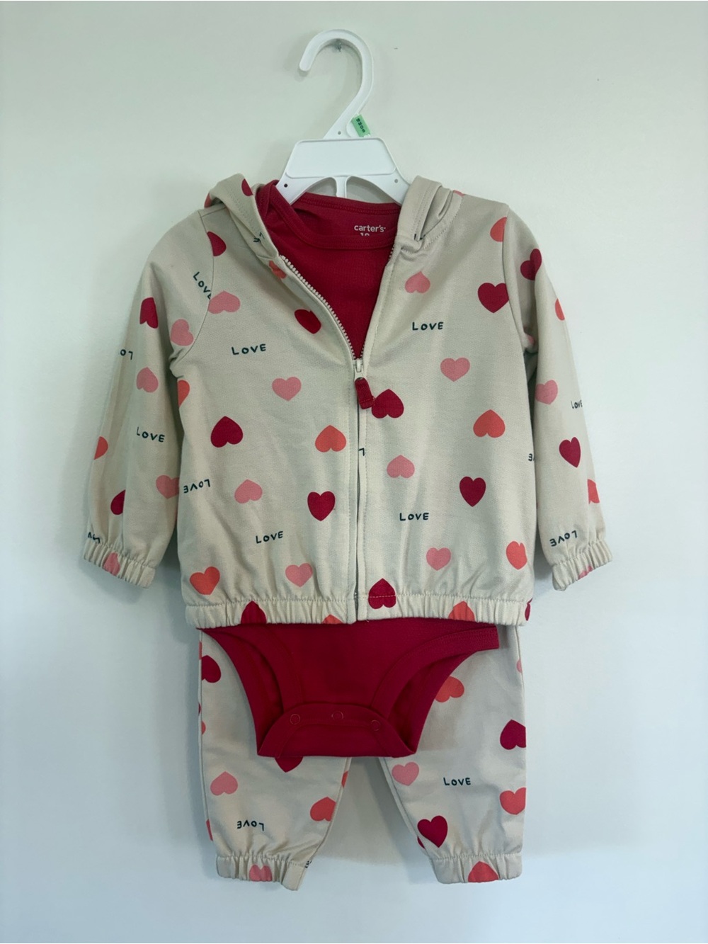 Carter’s Baby Girl 3-Piece Heart Hoodie Outfit 18M